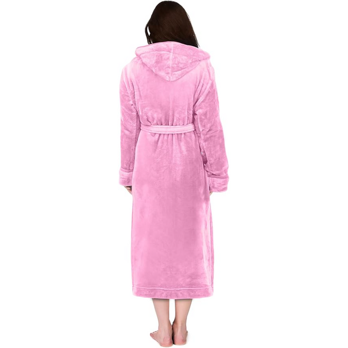 Plush Fleece Hooded Flannel Robe With Pockets