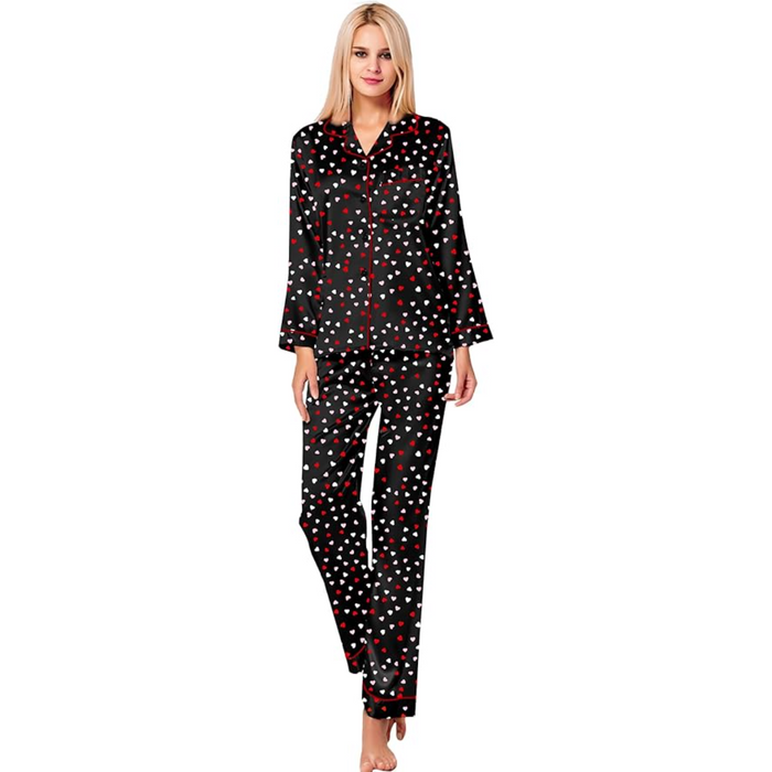 Printed Satin Pajama Set With Button Up Top