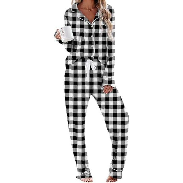 Long Sleeve Plaid Button Down Pajama Set