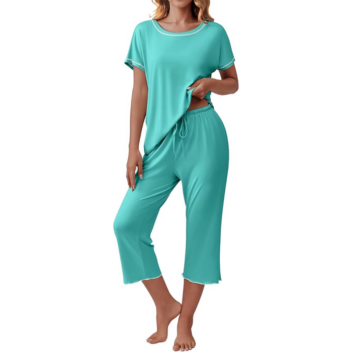 Short Sleeve Top And Capri Pajama Set