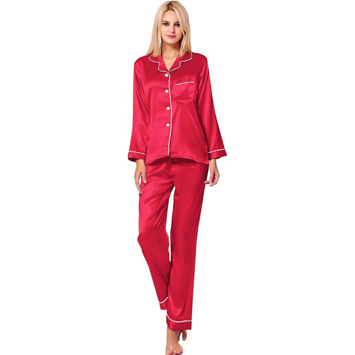 Long Sleeve Satin Pajama Set With Button Front