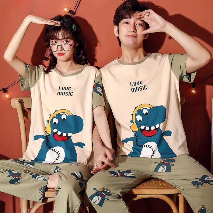 2 Piece Cartoon Printed Loungewear Couple Pajama Set