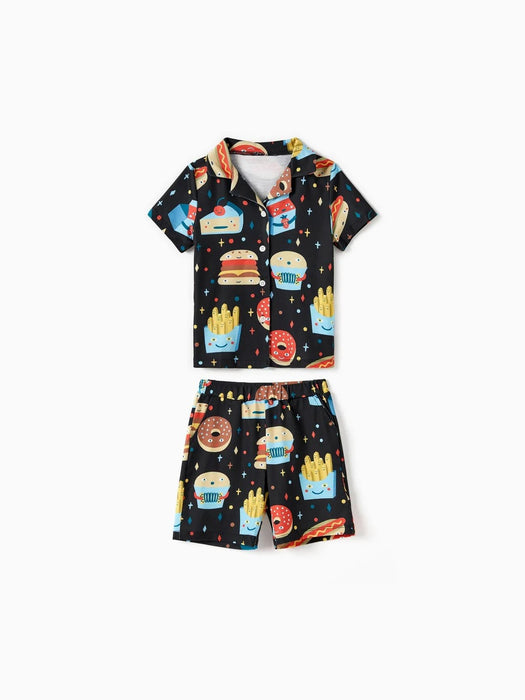 Family Matching Allover Cartoon Snack Graphics Shorts Sets