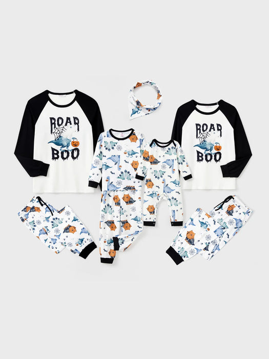 Halloween Family Matching Dinosaur And Pumpkin Printed Pajama Set