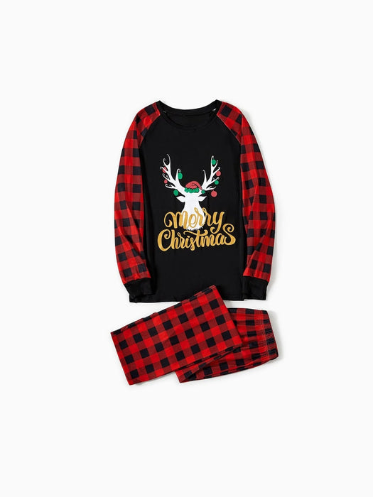 Merry Christmas And Plaid Printed Family Matching Pajama Set