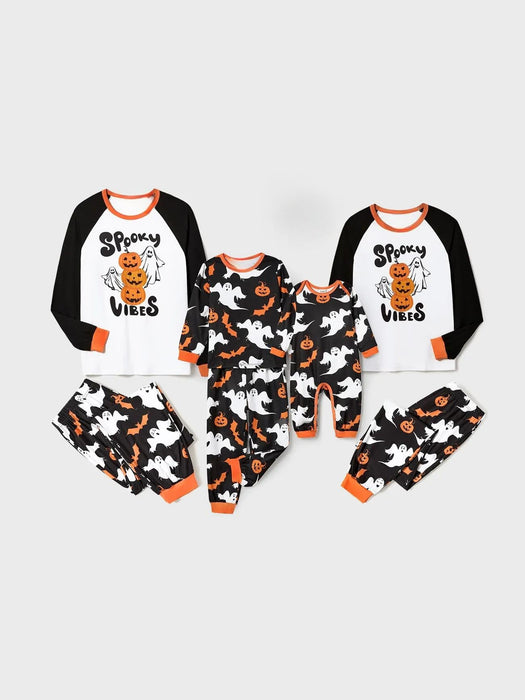 Halloween Family Matching Letter And Pumpkin Print Pajama Sets