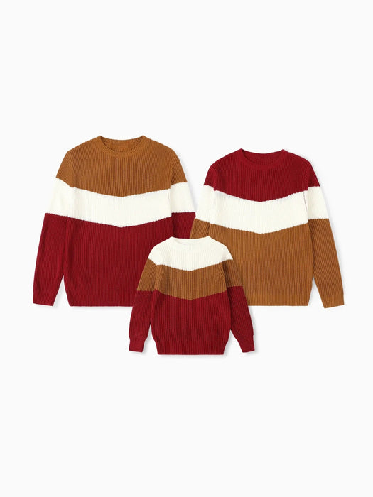 Colorblock Matching Christmas Sweater Set