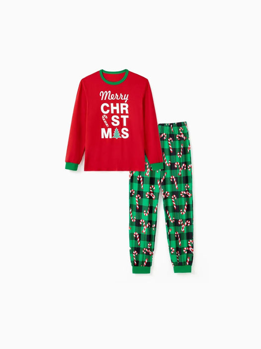 Printed Candy Cane Glow In The Dark Merry Christmas Family Pajama Set