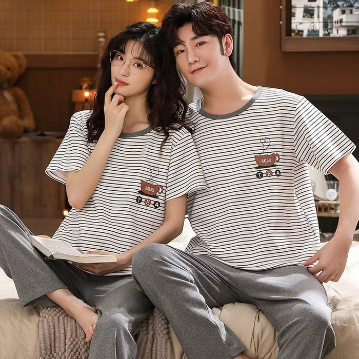 2 Piece Cartoon Printed Loungewear Couple Pajama Set