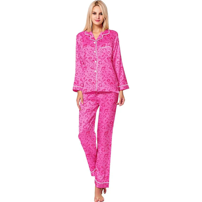 Stylish Printed Satin Pajama Set With Long Sleeves