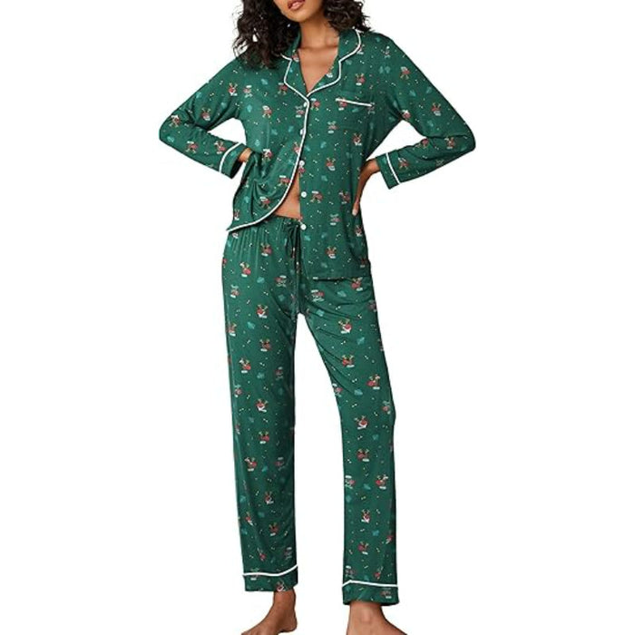 Christmas Button Down Long Sleeve Lounge Set