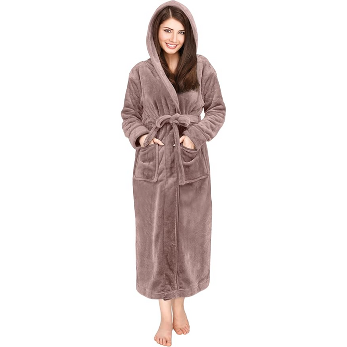 Plush Fleece Hooded Flannel Robe With Pockets