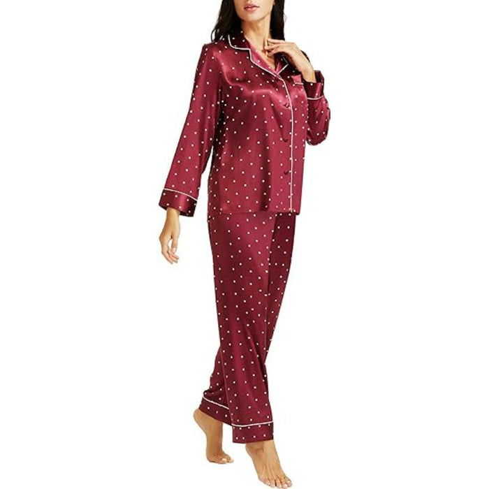 Patterned Satin Button Down Pajama Sets