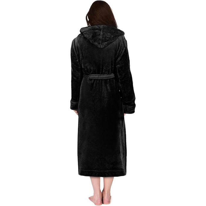 Plush Fleece Hooded Flannel Robe With Pockets