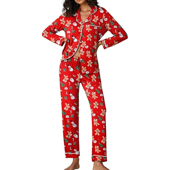 Christmas Button Down Long Sleeve Lounge Set