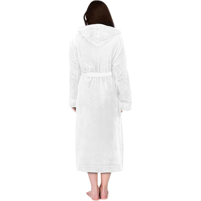 Plush Fleece Hooded Flannel Robe With Pockets