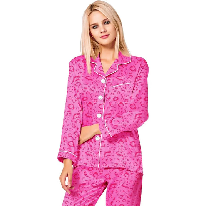 Stylish Printed Satin Pajama Set With Long Sleeves