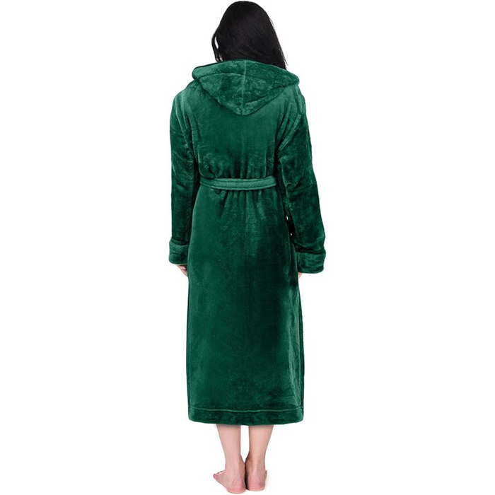 Plush Fleece Hooded Flannel Robe With Pockets