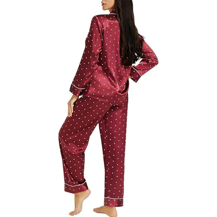 Patterned Satin Button Down Pajama Sets