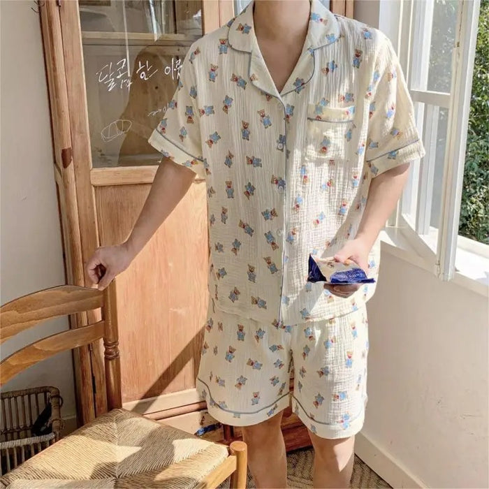 Cartoon Printed Short Sleeve Couple Pajama Set