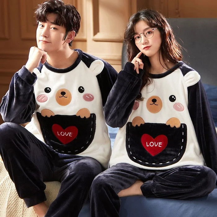 Long Sleeve Cartoon Printed Couple Pajamas Set