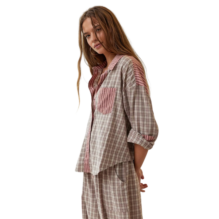 Plaid Patchwork Button Down Lounge Set