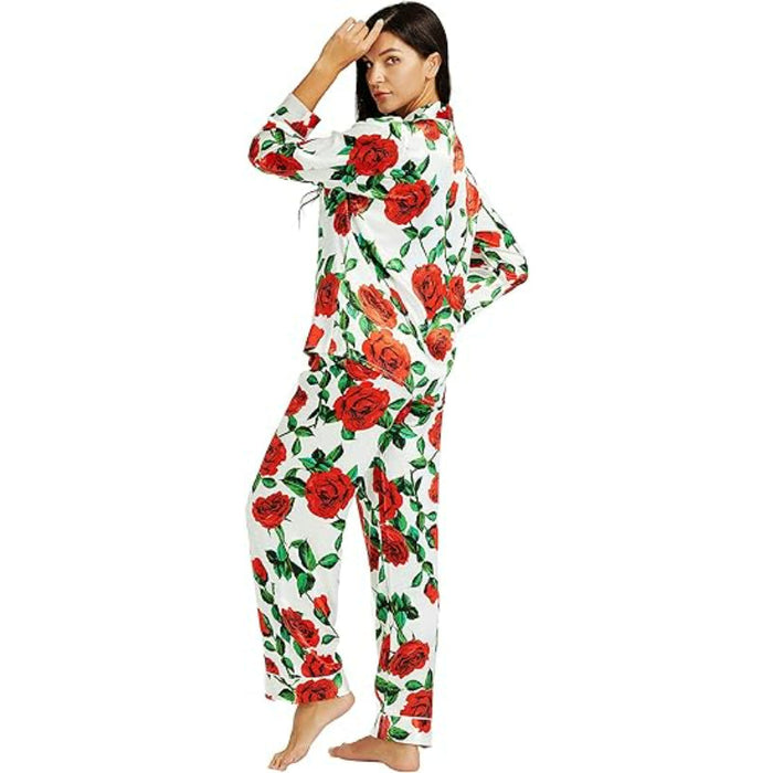 Patterned Satin Button Down Pajama Sets