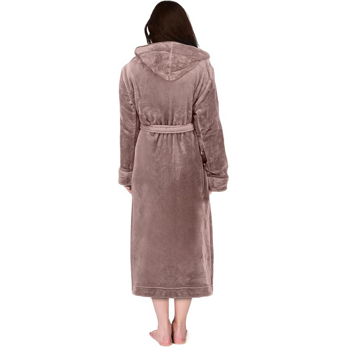 Plush Fleece Hooded Flannel Robe With Pockets