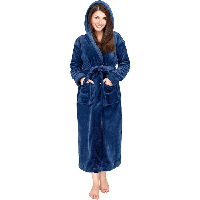 Plush Fleece Hooded Flannel Robe With Pockets