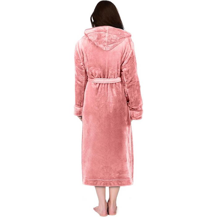 Plush Fleece Hooded Flannel Robe With Pockets