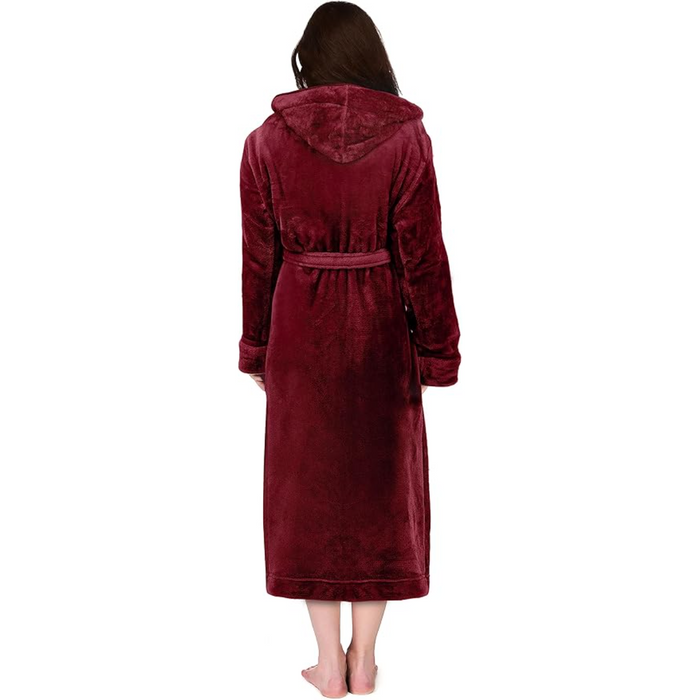 Plush Fleece Hooded Flannel Robe With Pockets