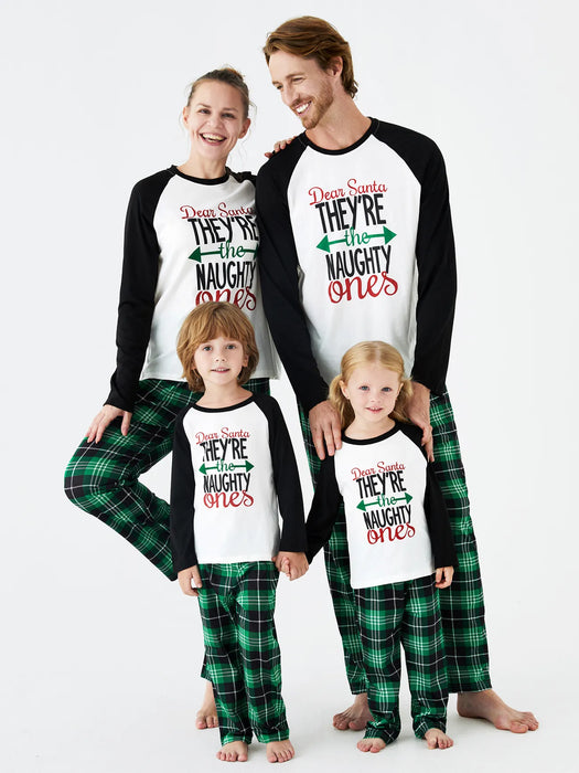 Letter Print And Plaid Pattern Christmas Family Matching Pajama Set