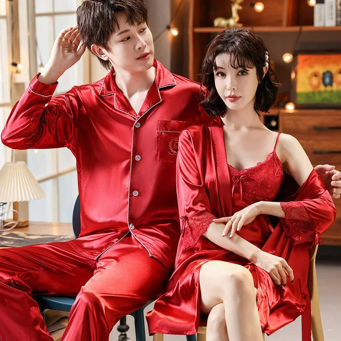 Lace Sling Silk Couple Pajama Set