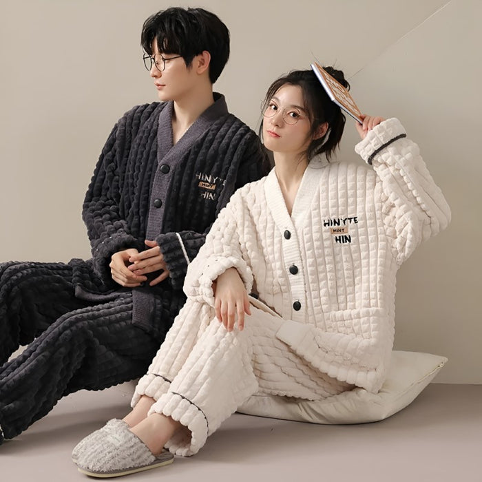 Matching Waffle Textured Couple Pajama Set