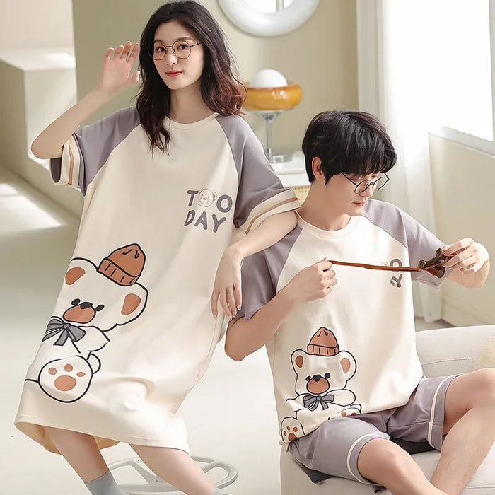 Cartoon Short Sleeve Summer Sleepwear Couple Pajama Set