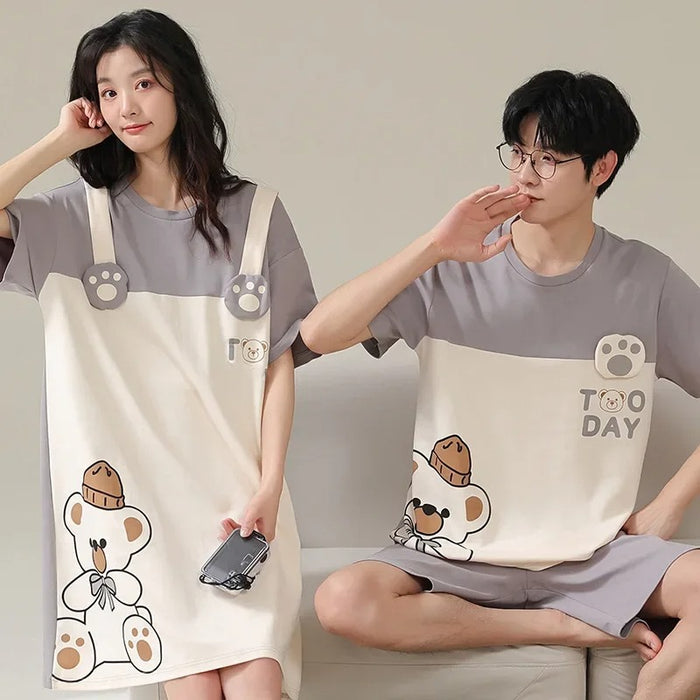 Cartoon Short Sleeve Summer Sleepwear Couple Pajama Set