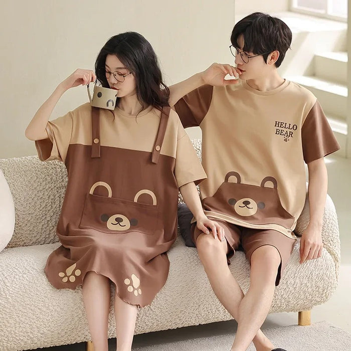 Cartoon Short Sleeve Summer Sleepwear Couple Pajama Set