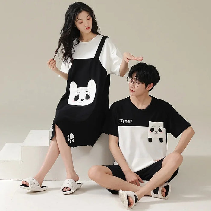 Cartoon Short Sleeve Summer Sleepwear Couple Pajama Set