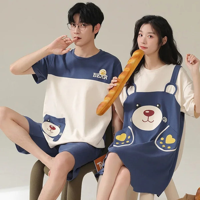 Cartoon Short Sleeve Summer Sleepwear Couple Pajama Set