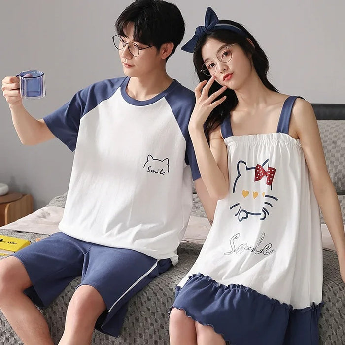 Cartoon Short Sleeve Summer Sleepwear Couple Pajama Set