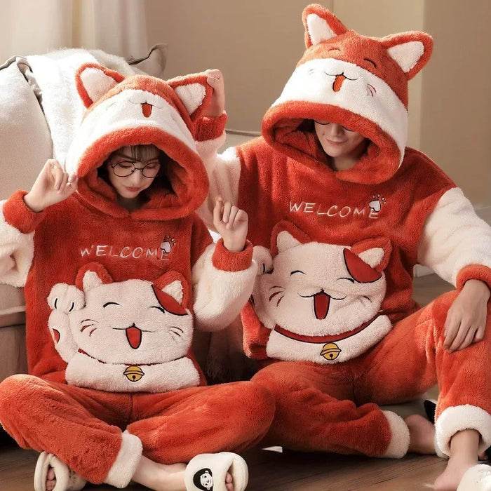 Cat Cartoon Couple Pajamas Set