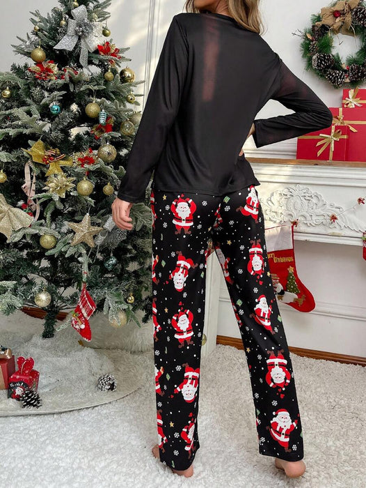 Festive Santa Print Christmas Pajama Set