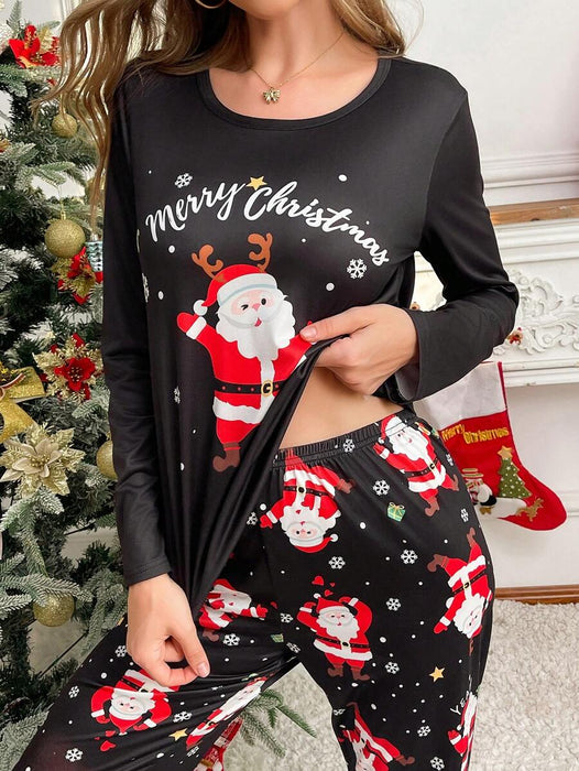 Festive Santa Print Christmas Pajama Set