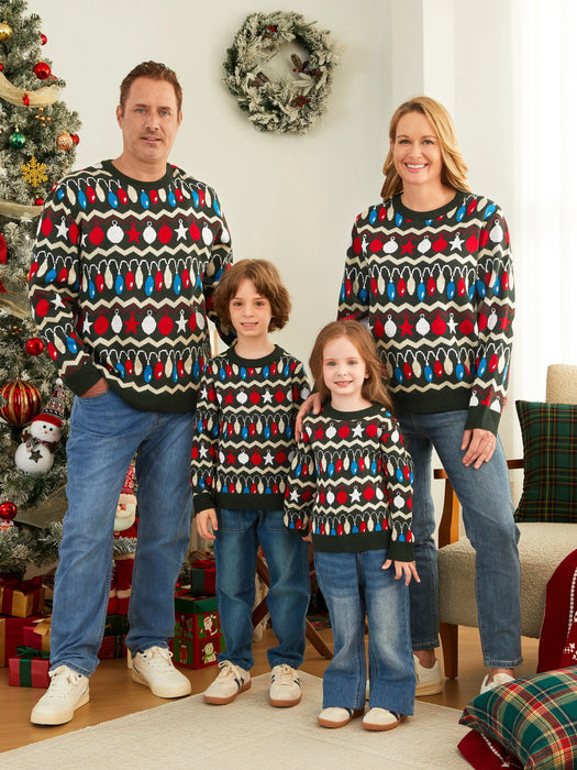 Festive Christmas Lights Matching Family Sweater Set