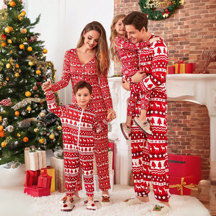 Christmas Tree And Reindeer Print Family Matching Pajama Set