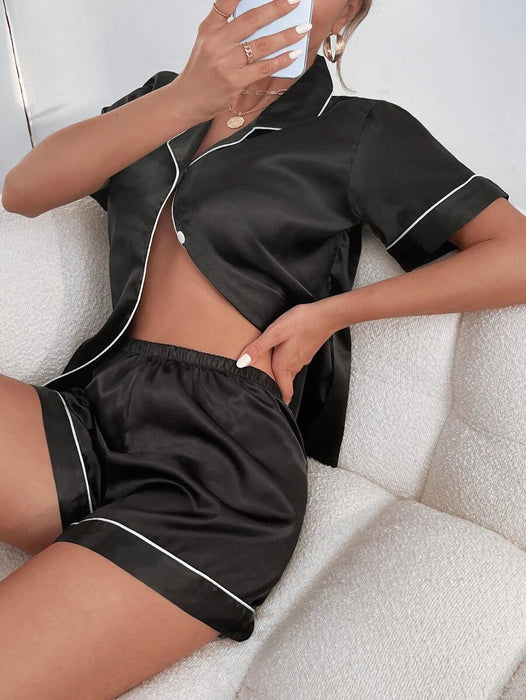 Satin Pajama Set With Contrast Trim