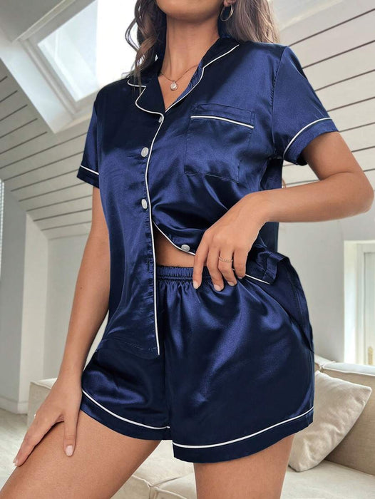 Satin Pajama Set With Contrast Trim