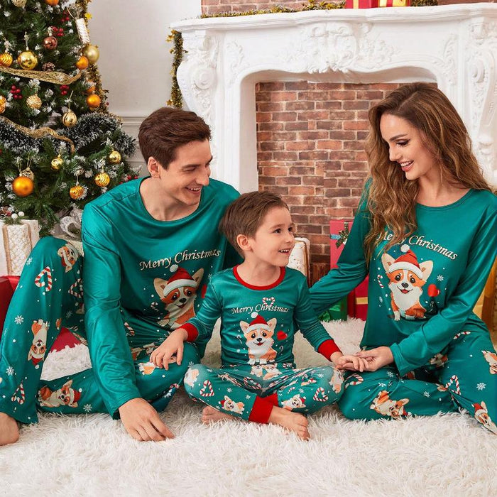 Corgi With Santa Hat Print Family Matching Pajama Set