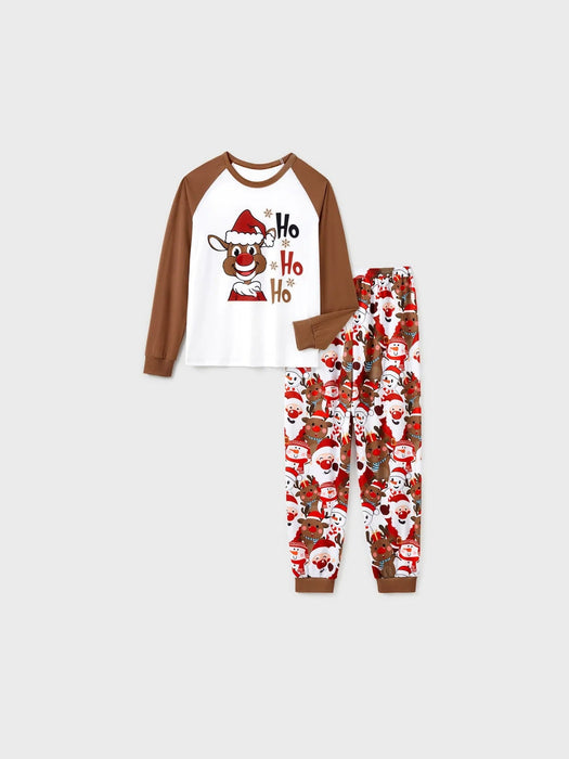 Christmas Family Matching Reindeer Print Raglan Sleeve Pajamas Sets