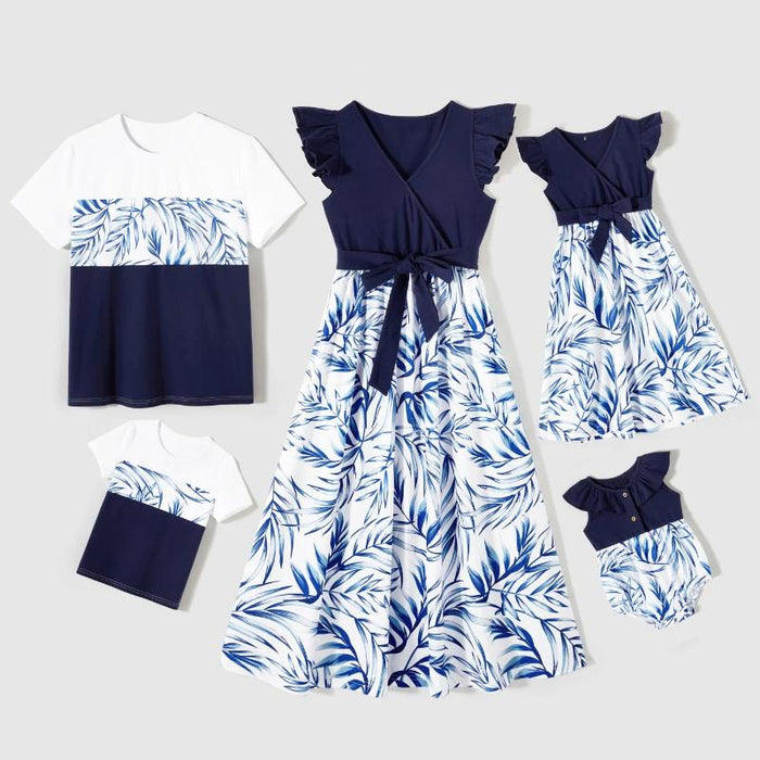 Family Matching Leaf Print Outfit Set